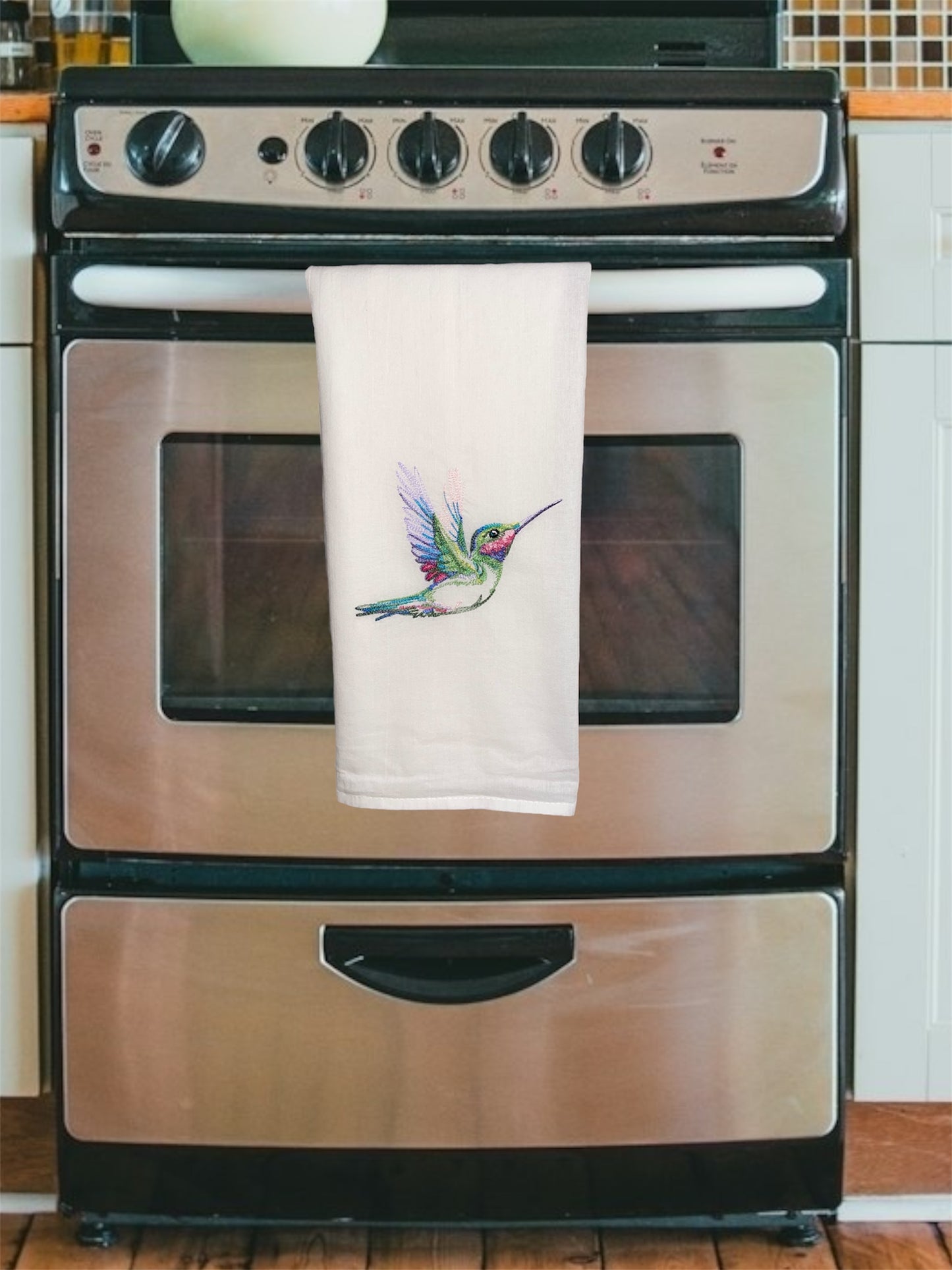 Beautiful Hummingbird Embroidered Kitchen Towel
