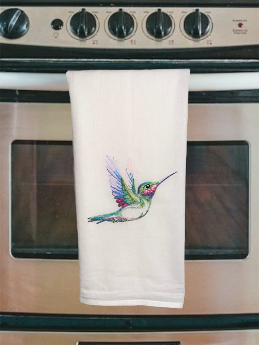 Beautiful Hummingbird Embroidered Kitchen Towel