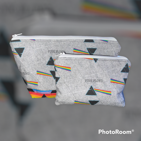 Band Make Up Bag and Coin Purse Set made from Pink Floyd Fabric.