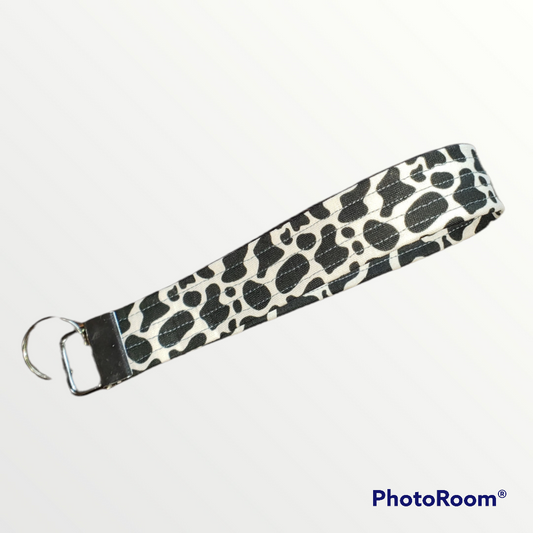 Black Cow Print Wrist Key Chain