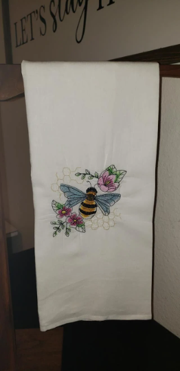 Bee and the Flower Embroidered Towel