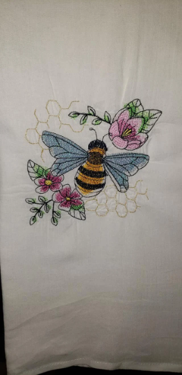 Bee and the Flower Embroidered Towel
