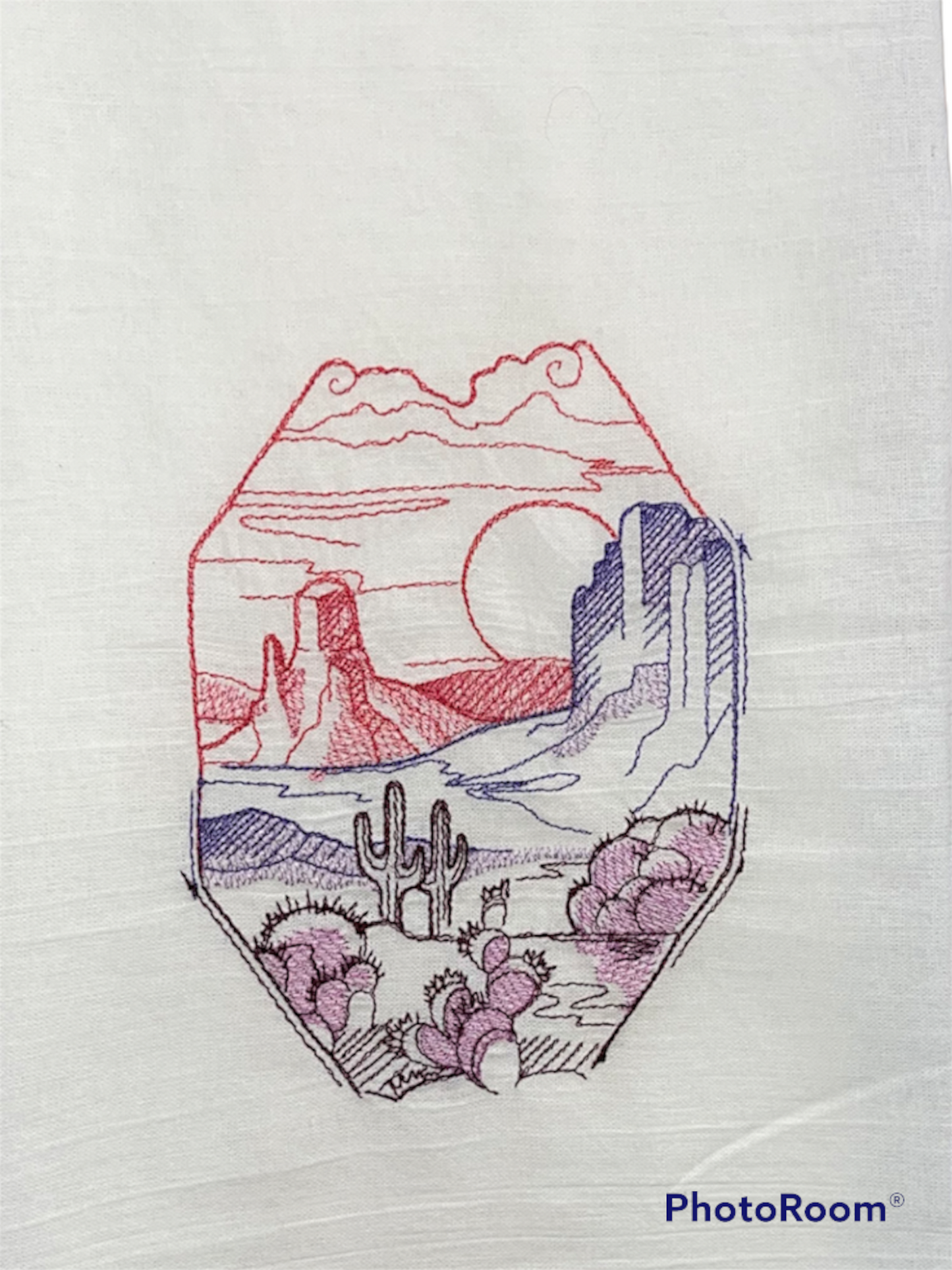 Desert Landscape Embroidered Kitchen Towel