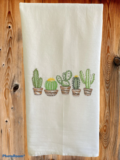 5 Potted Cactus Embroidered Kitchen Towel
