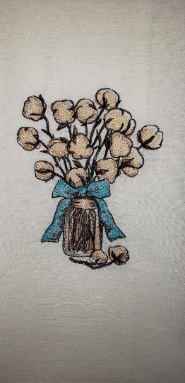 Cotton Bouquet in a Jar Embroidered Kitchen Towel