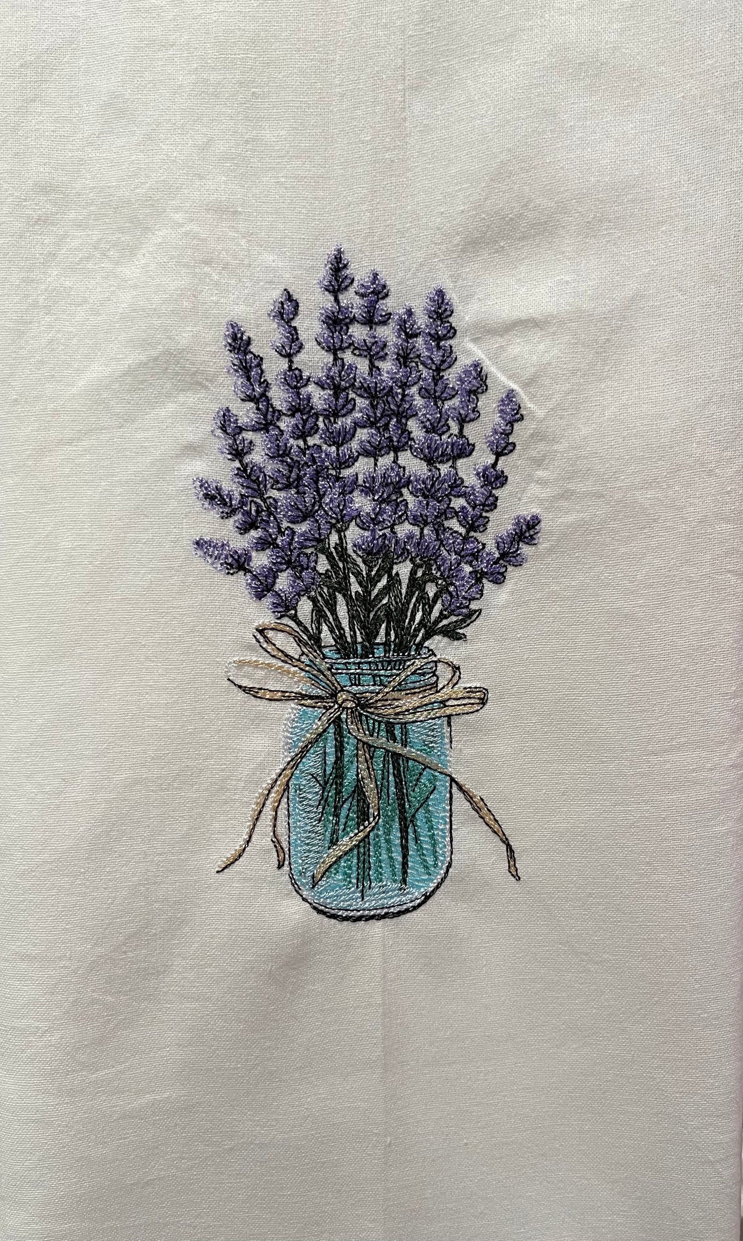 Lavender in a Jar Embroidered Kitchen Towel