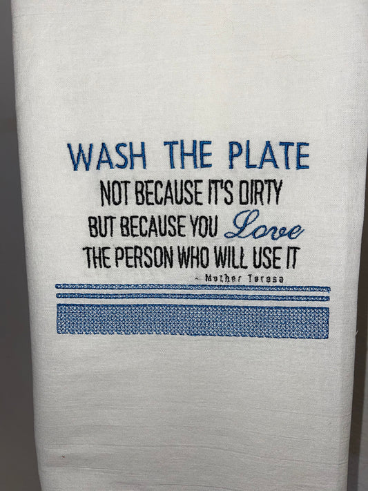 Wash the Plate Embroidered Kitchen Towel