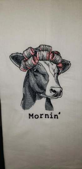 Mornin' Cow Embroidered Flour Sack / Tea Towel