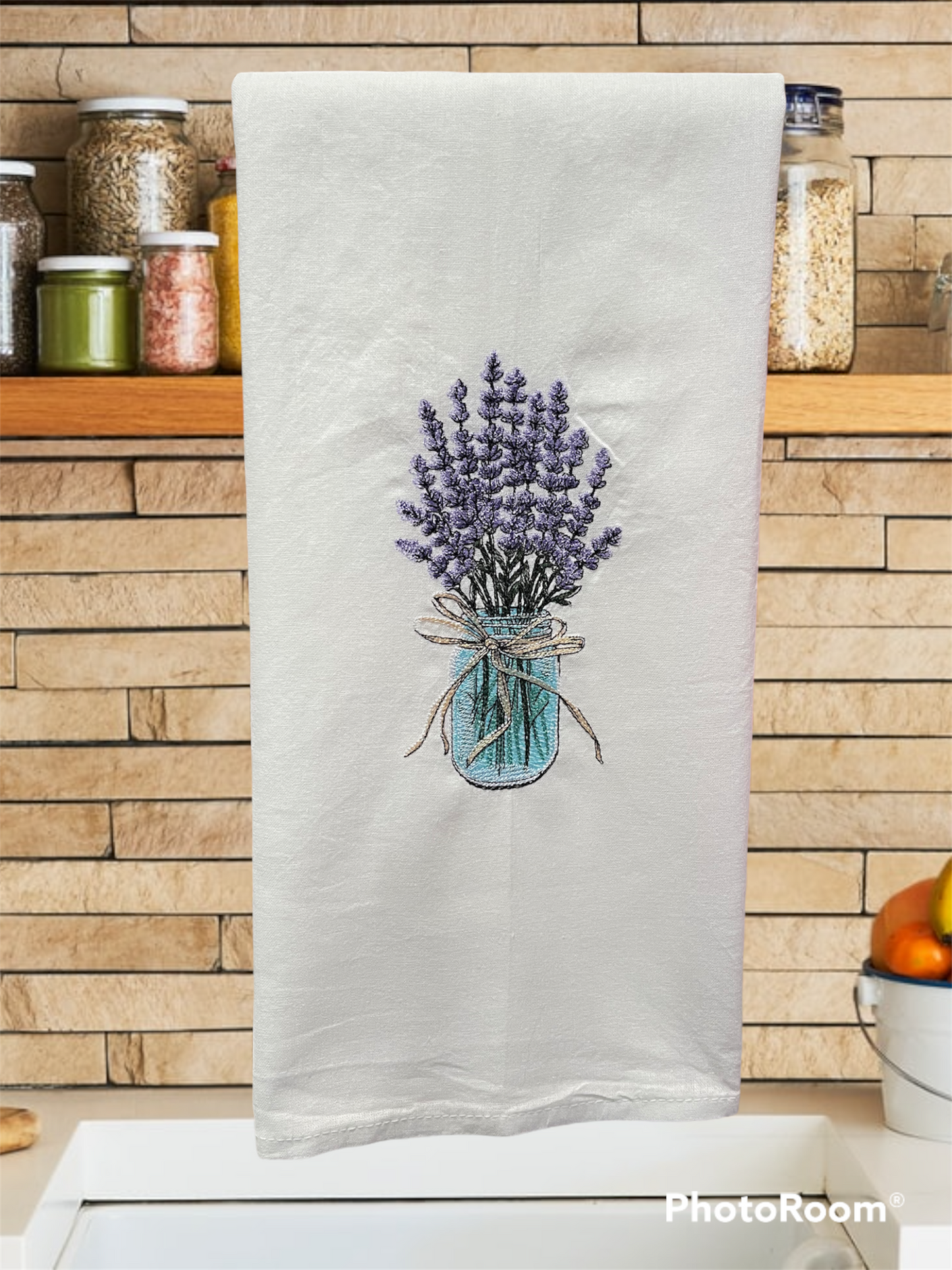 Lavender in a Jar Embroidered Kitchen Towel