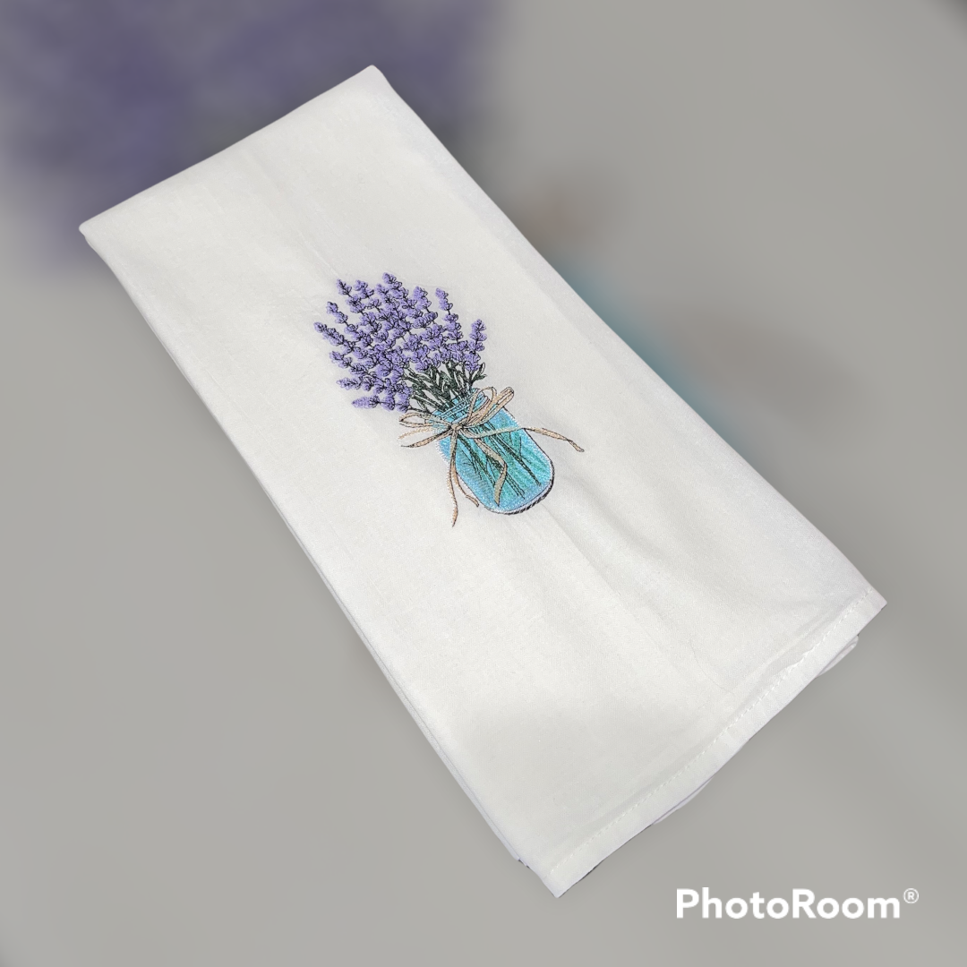 Lavender in a Jar Embroidered Kitchen Towel