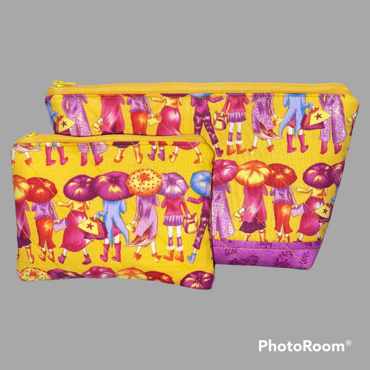 Ladies with Umbrellas Make Up Bag and Coin Purse Set