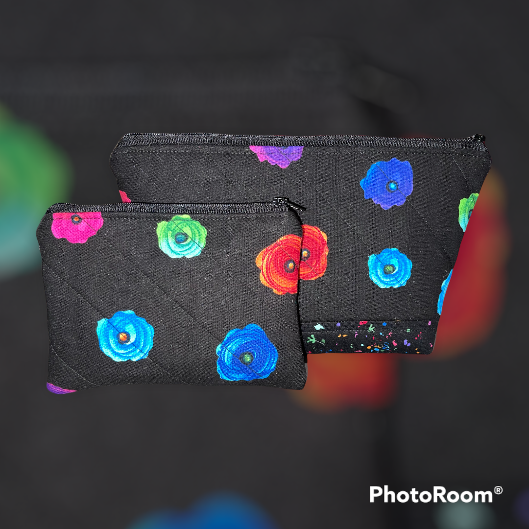 Vibrant Roses Make Up Bag and Coin Purse Set