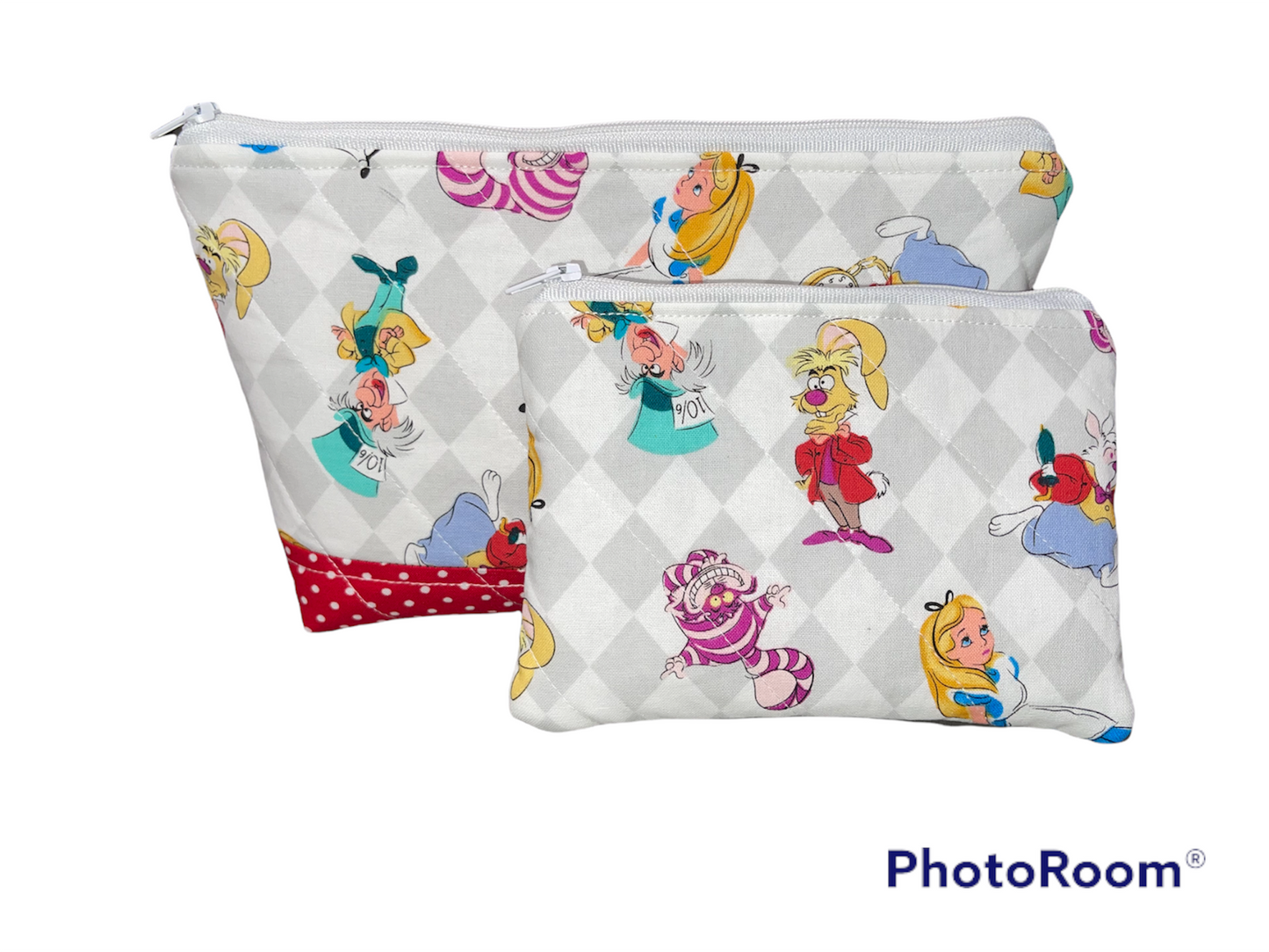 Make up Bag and Coin Purse Set Made from Licensed Alice in Wonderland Fabric