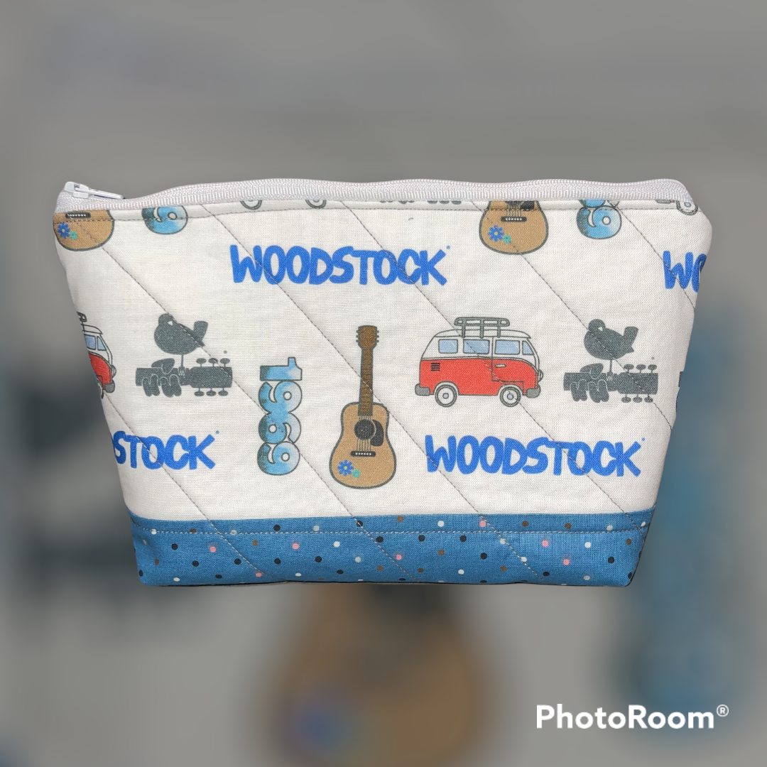 Groovy  Make Up Bag and Coin Purse Set made from Licensed Woodstock Fabric.