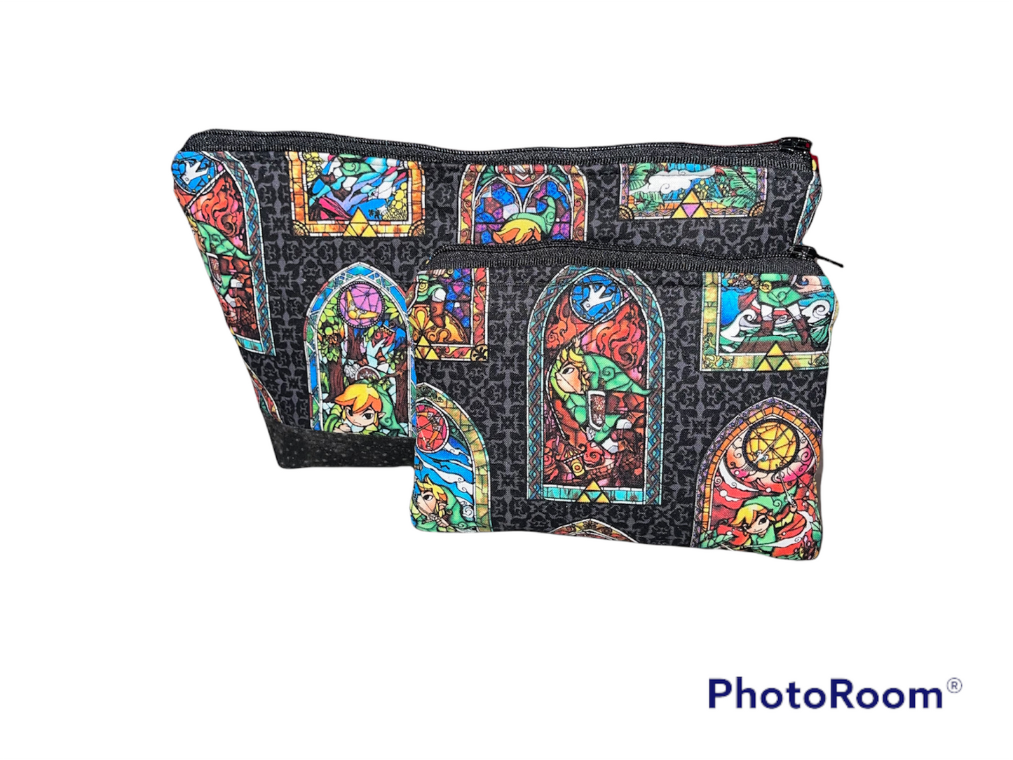 Video Game Make Up Bag and Coin Purse Set made from Licensed Legend Of Zelda Fabric.