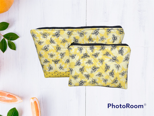 Bee with Yellow Flowers Make up Bag and Coin Purse Set