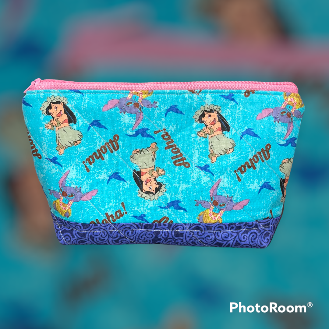 Little Girl and Alien Hula Dancers Make Up Bag and Coin Purse Set made from Licensed Disney Fabric