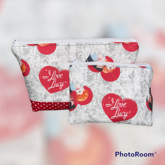 True Love Make Up Bag and Coin Purse Set made from Licensed I Love Lucy Fabric.