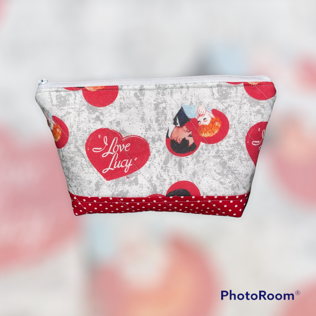 True Love Make Up Bag and Coin Purse Set made from Licensed I Love Lucy Fabric.