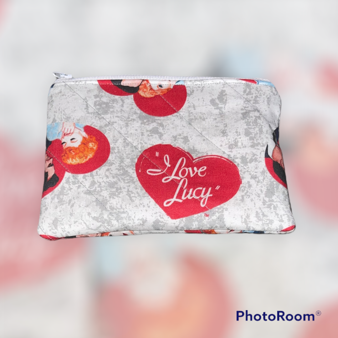 True Love Make Up Bag and Coin Purse Set made from Licensed I Love Lucy Fabric.