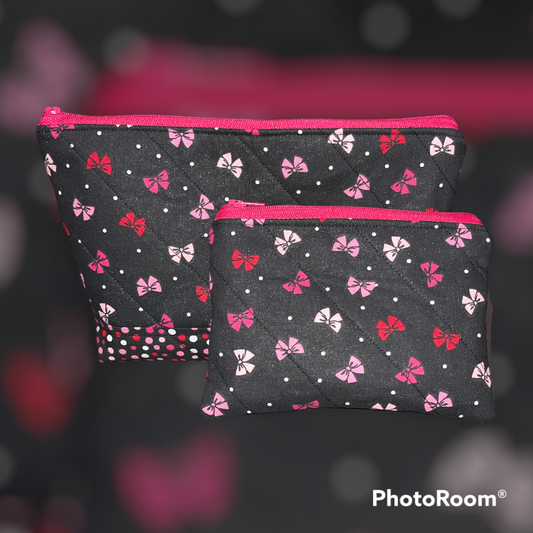 Pink Bow Toss Make Up Bag and Coin Purse Set