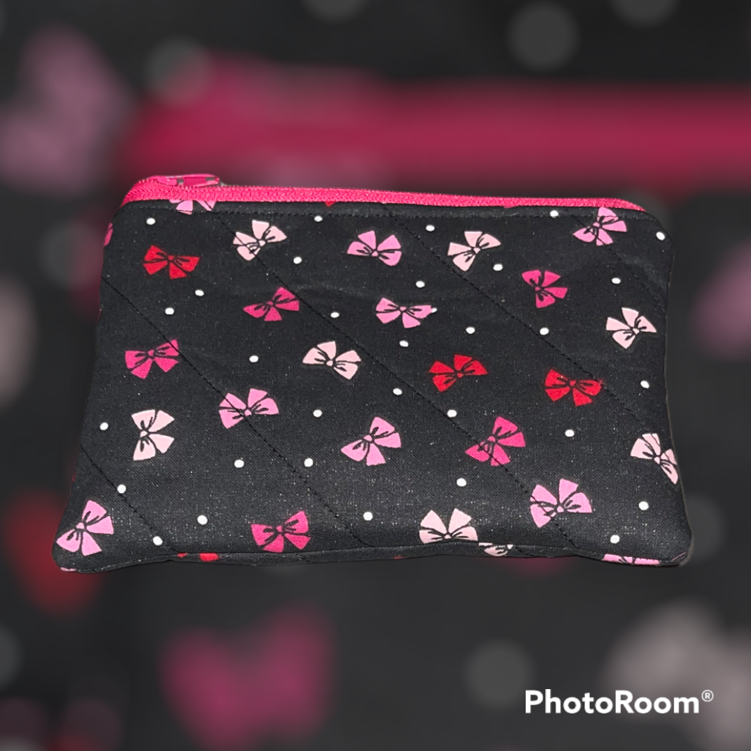 Pink Bow Toss Make Up Bag and Coin Purse Set