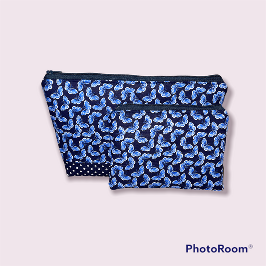 Blue Butterfly Make Up Bag and Coin Purse Set