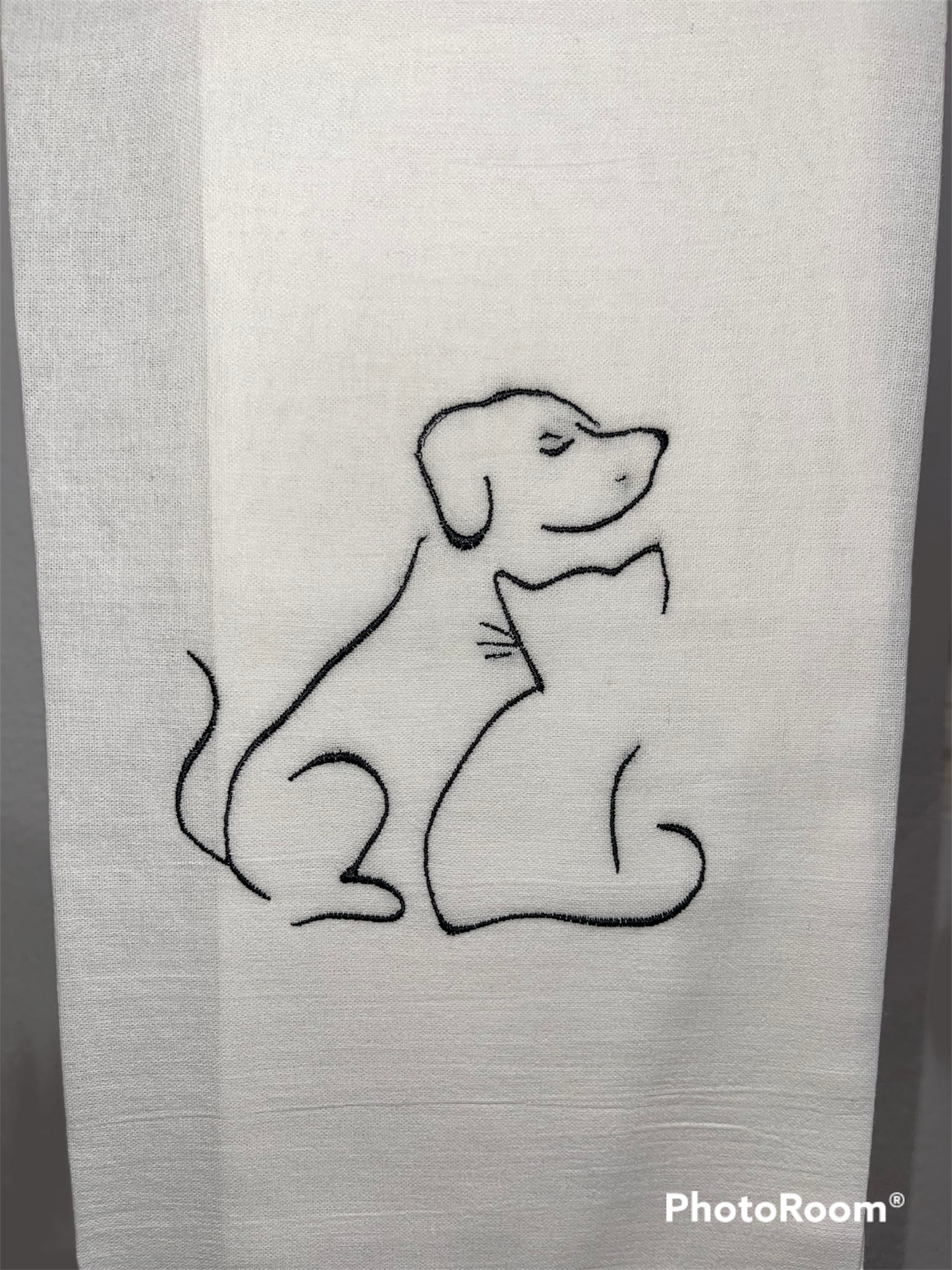 Dog and Cat  Embroidered Kitchen Towel