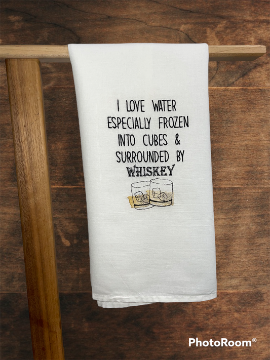 Ice Surrounded by Whiskey Embroidered Towel