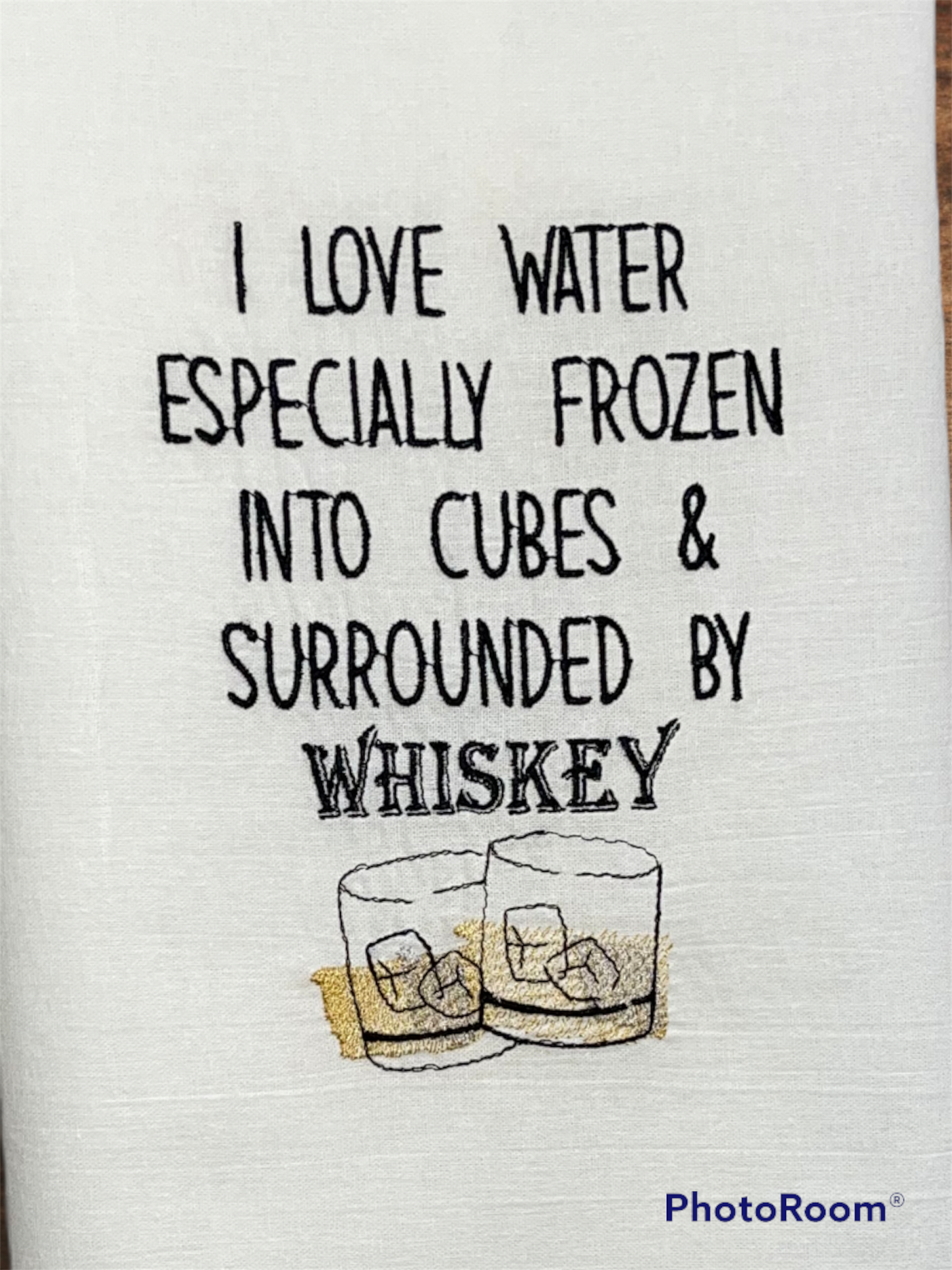 Ice Surrounded by Whiskey Embroidered Towel