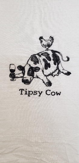 Tipsy Cow Embroidered Flour Sack / Tea Towel