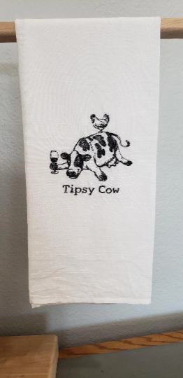 Tipsy Cow Embroidered Flour Sack / Tea Towel