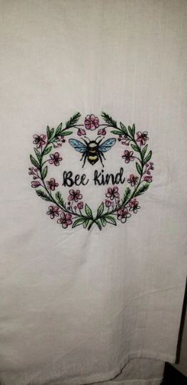 Bee Kind Embroidered Tea Towel