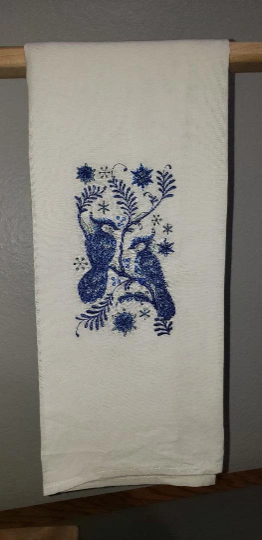 Blue Birds Embroidered Towel