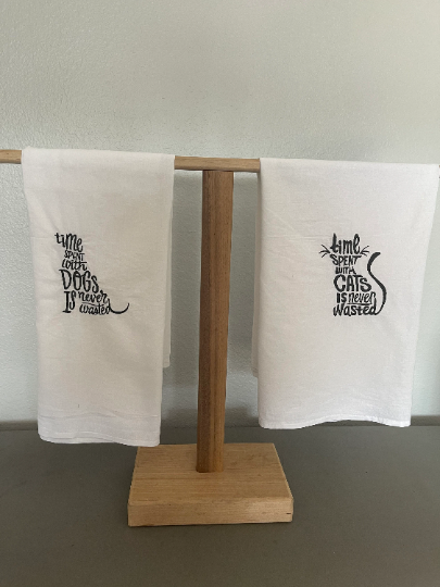 Time Spent with the Dog and Cat Embroidered Towel