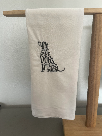 Time Spent with the Dog and Cat Embroidered Towel