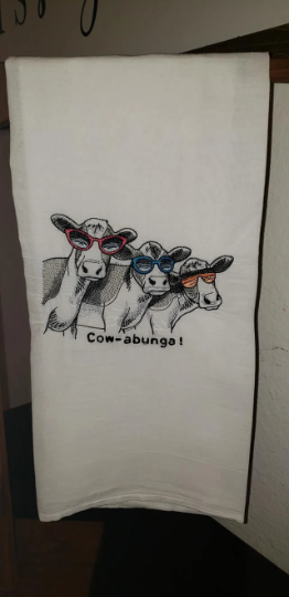 Cow-abunga Embroidered Towel