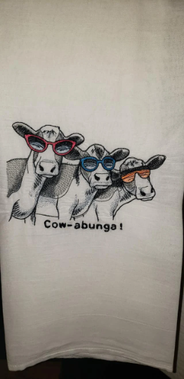 Cow-abunga Embroidered Towel