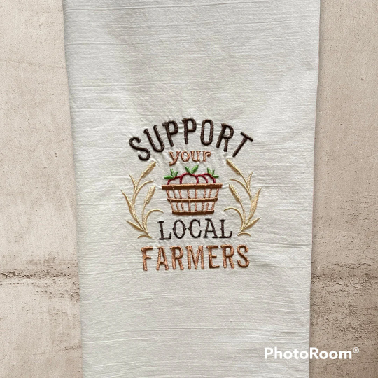 Support Your Local Farmers Embroidered Towel