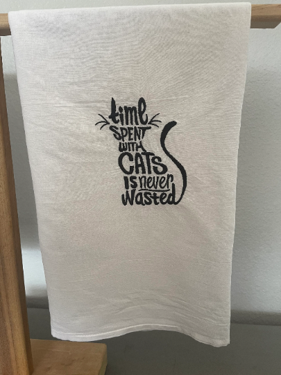 Time Spent with Cats Embroidered Towel