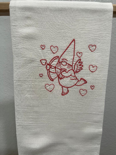 Valentine's Day Gnome Embroidered Towel