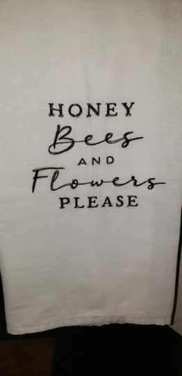 Honey Bees and Flowers Embroidered Towel