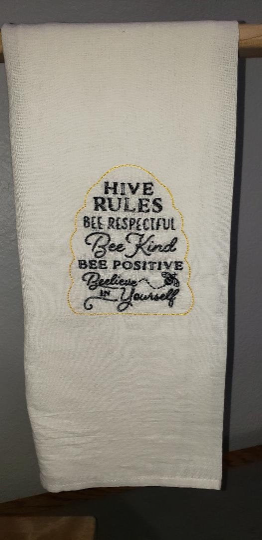 Bee Hive Rules Embroidered Towel