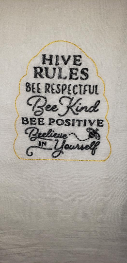 Bee Hive Rules Embroidered Towel