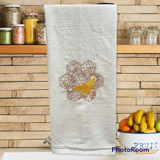 Flower Honeycomb Bee Embroidered Towel