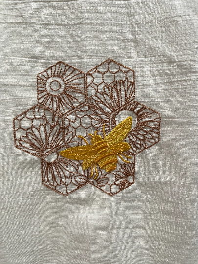 Flower Honeycomb Bee Embroidered Towel