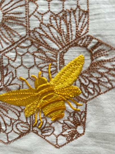 Flower Honeycomb Bee Embroidered Towel