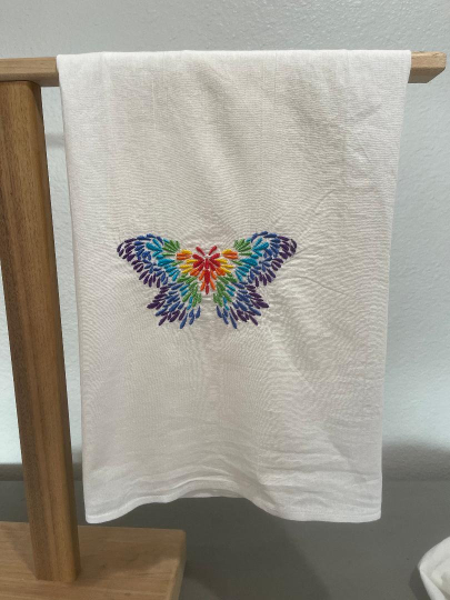 Rainbow Butterfly Embroidered Towel