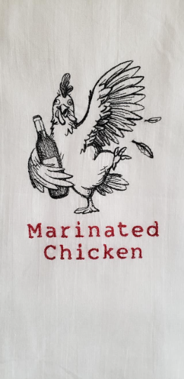 Marinated Chicken Embroidered Tea Towel