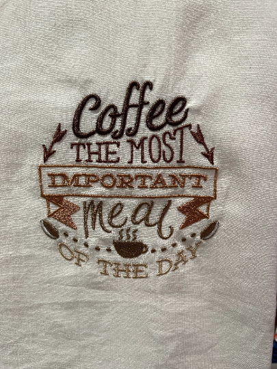 Coffee the Most Important Meal Embroidered Towel